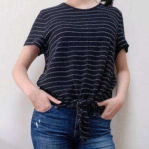 Madewell Black and White Stripe Knot Front T Shirt